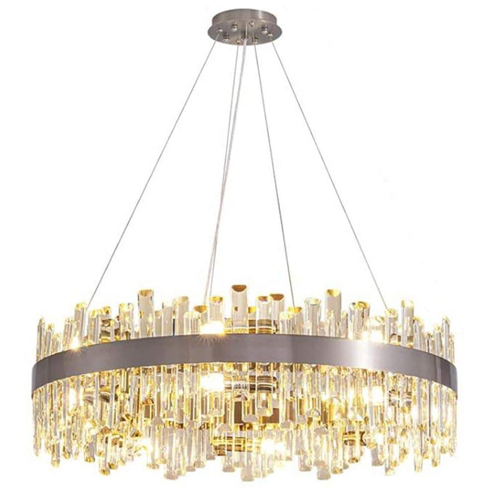 LuminFan 16-Light Nickel Luxury Crystal Chandelier for Living Room