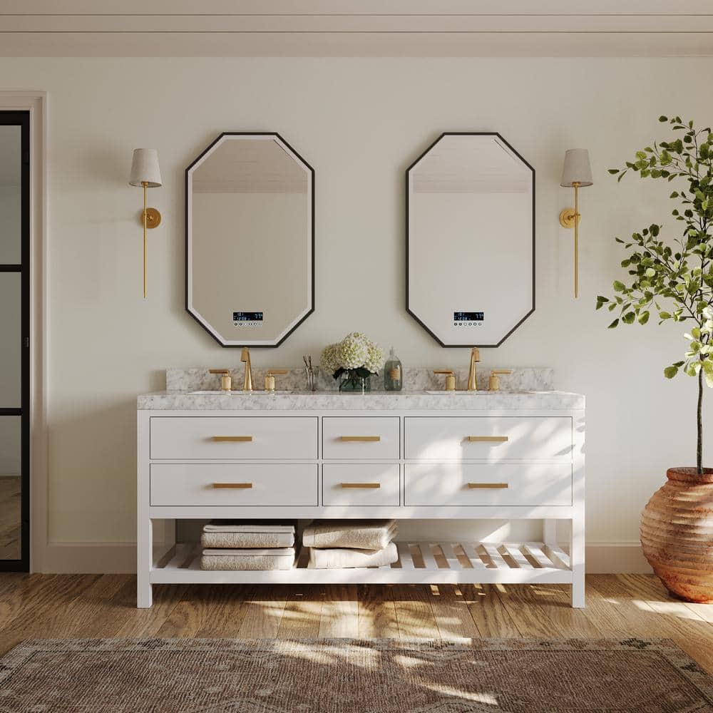 Elizabeth 72" White Double Bathroom Vanity with Gold Hardware