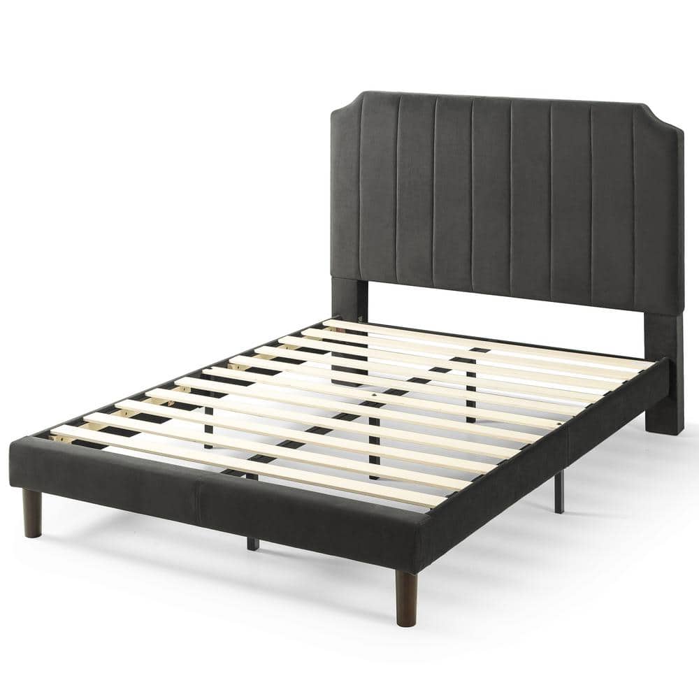Zinus Charlotte Slate Black Queen Upholstered Platform Bed Frame FHVS ...