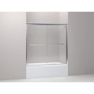 Fluence 59-5/8 in. x 58-5/16 in. Semi-Frameless Sliding Bathtub Door in Bright Polished Silver with Handle