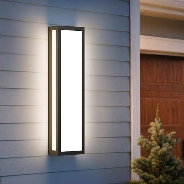 23.6 in. Black Outdoor Rectangle Hardwired Integrated LED Wall Lantern with Acrylic Shade