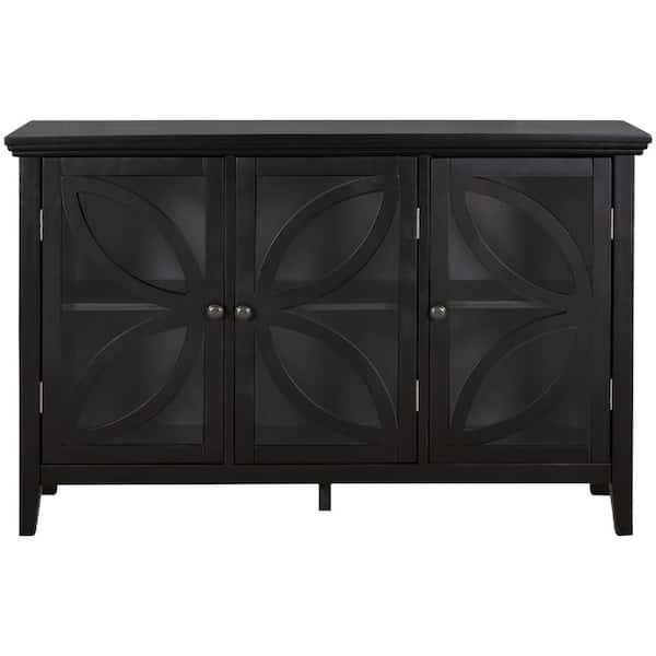 Tileon 47.2 in. W x 11.8 in. D x 30.7 in. H in Black MDF Ready to Assemble Kitchen Cabinet with Solid Wood Frame & Legs