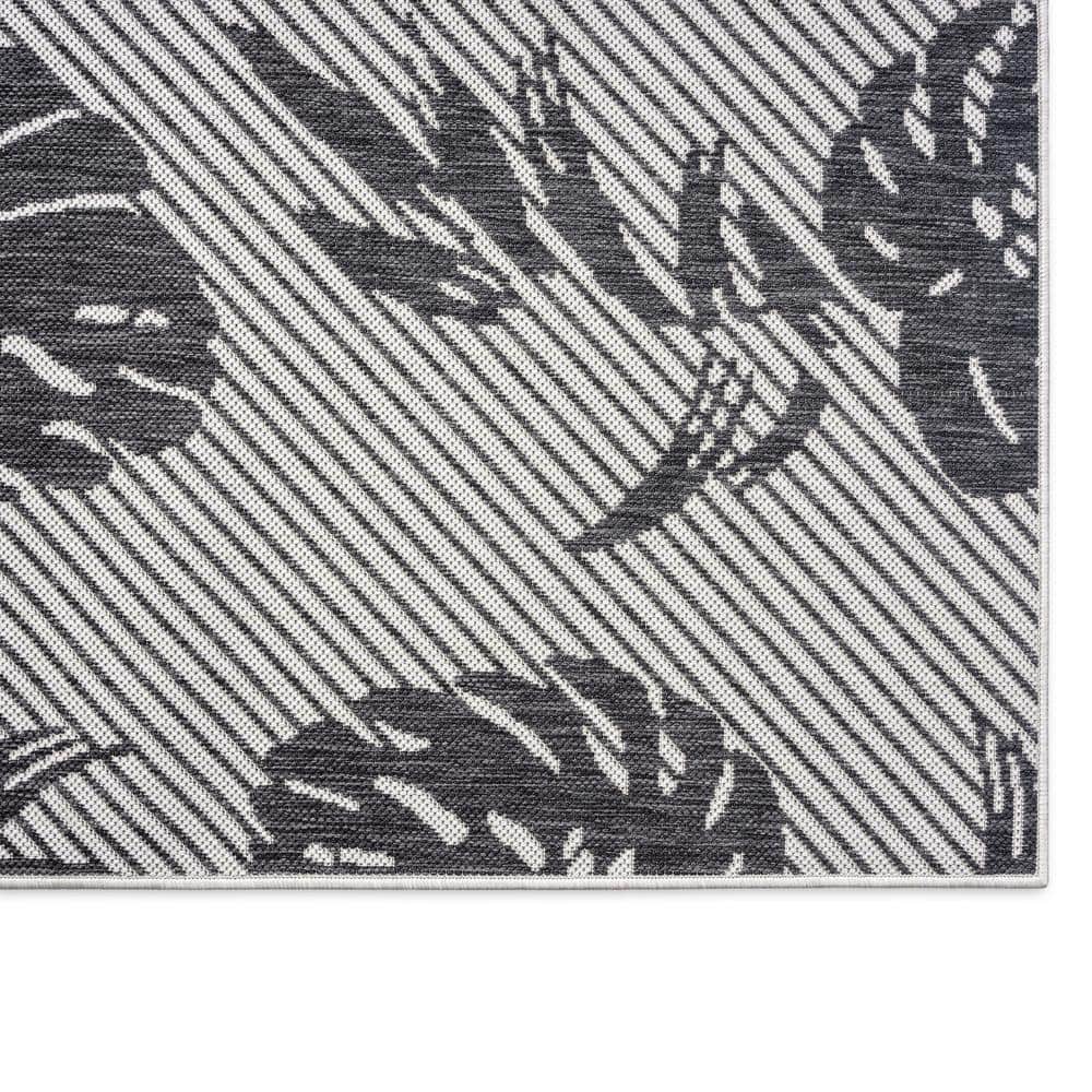 Tropical Island Vibes Silver-Black Synthetic 8' x 10' Area Rug