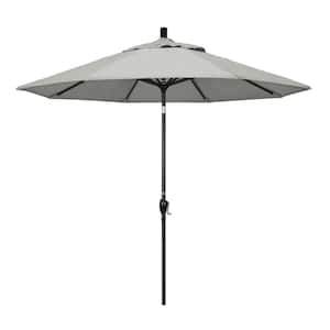9 ft. Black Aluminum Pole Market Aluminum Ribs Push Tilt Crank Lift Patio Umbrella in Granite Sunbrella