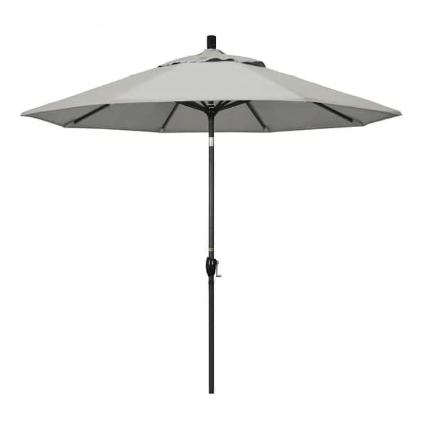 California Umbrella 9 ft. Black Aluminum Pole Market Aluminum Ribs Push Tilt Crank Lift Patio Umbrella in Granite Sunbrella