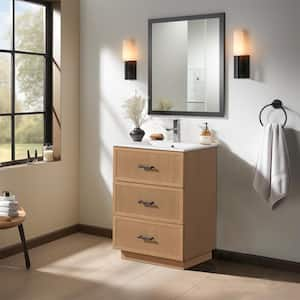 18.25 in. W x 24 in. D x 34.13 in. H 1 Sink Freestanding Bath Vanity in Light Brown with White Ceramic Top and 3 Drawers