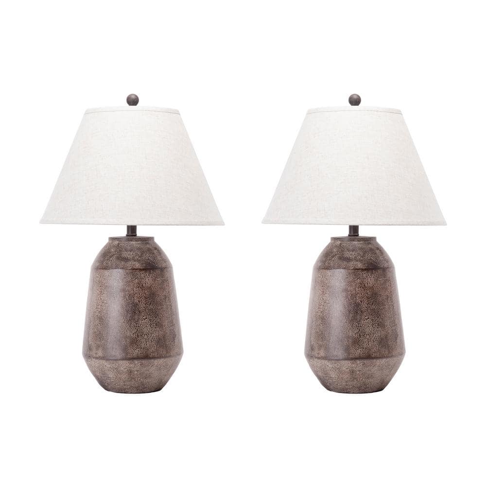 Rustic Brown Resin Table Lamp with White Fabric Shade