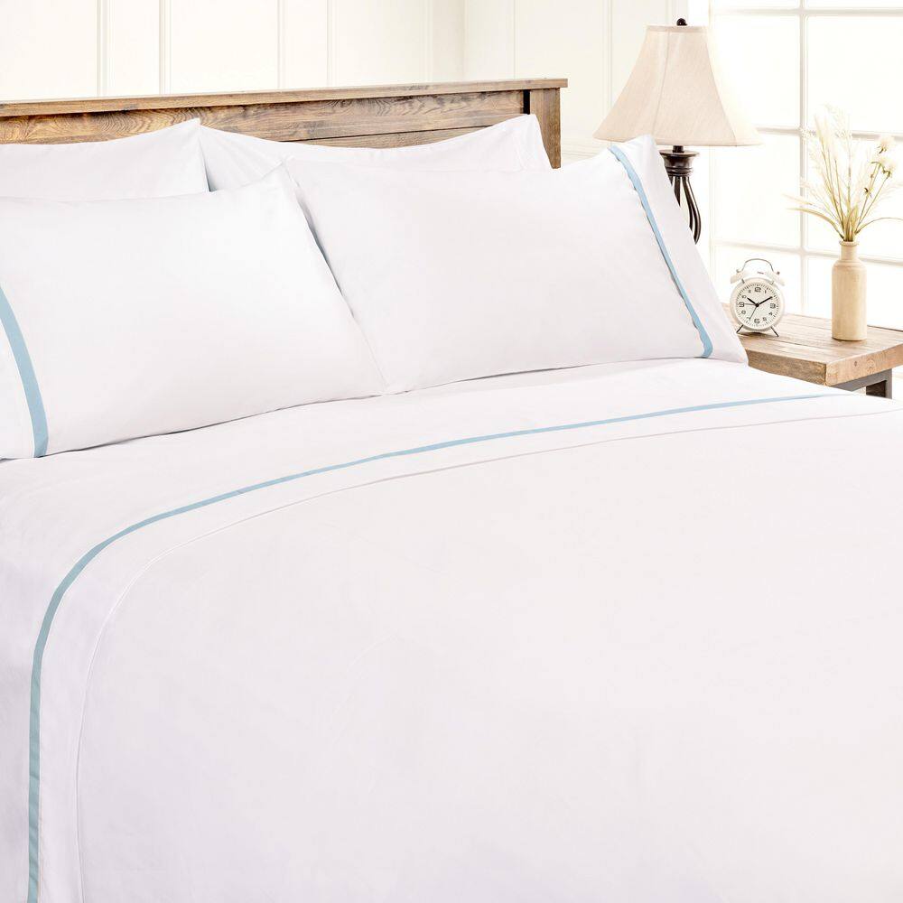 4-Piece Ribbon Embroidered Blue Microfiber Bedsheets Set King price history on PriceWatchPro
