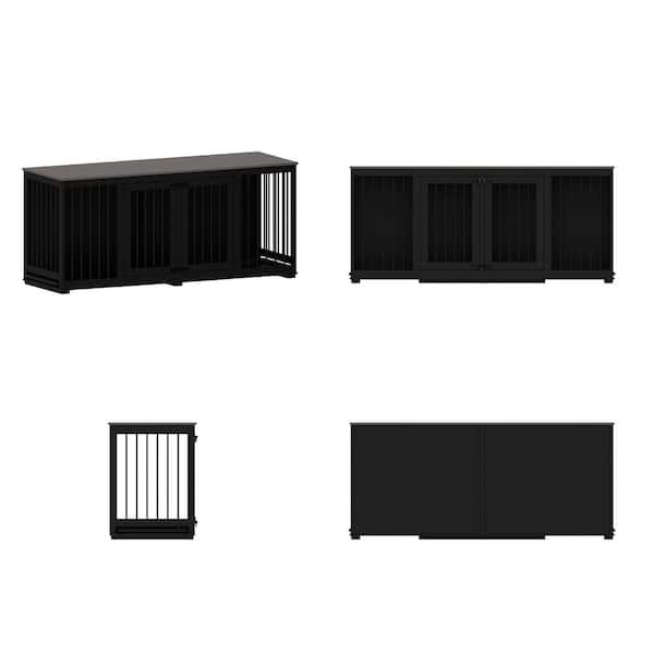 Heavy-Duty Wooden Dog Crate with Trays and Divider for 2 Dogs, XXL Large Dog Crate Furniture for Large Medium Dog, Black