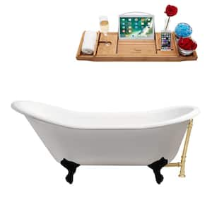 67 in. x 30 in. Cast Iron Clawfoot Soaking Bathtub in Glossy White with Matte Black Clawfeet and Polished Gold Drain