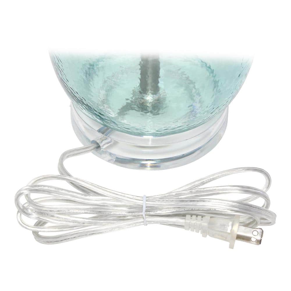 Clear Blue Glass Table Lamp with White Fabric Shade