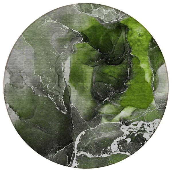 Green 8 ft. Round Abstract Indoor / Outdoor Area Rug