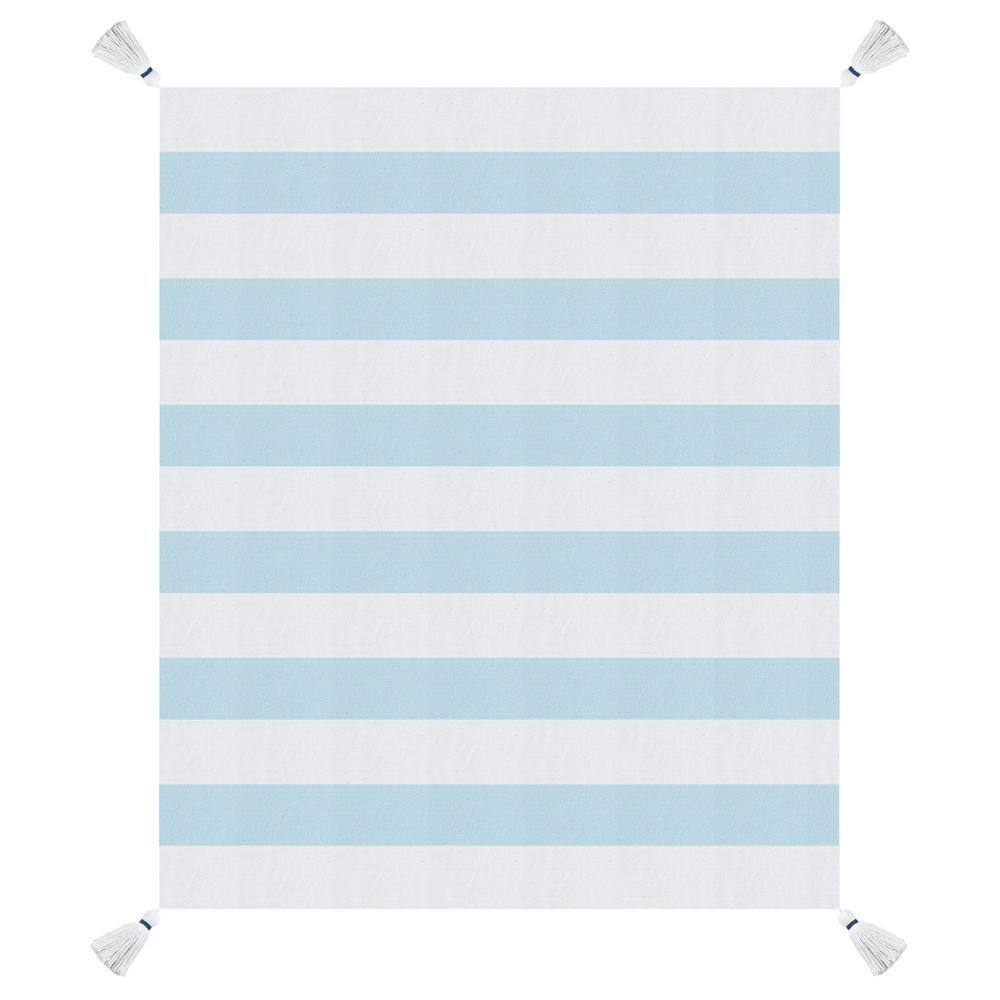 Corydalis Blue and White Striped Cotton Throw Blanket with Tassels