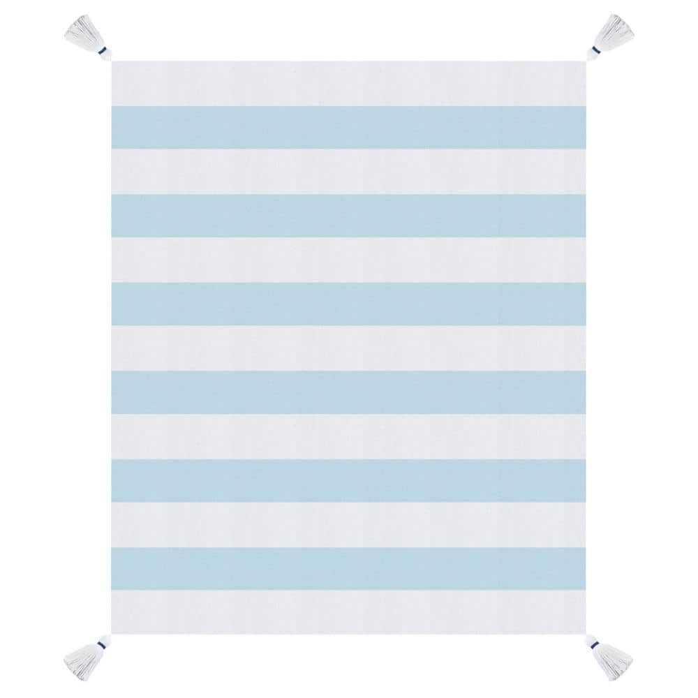 Corydalis Blue and White Striped Cotton Throw Blanket with Tassels