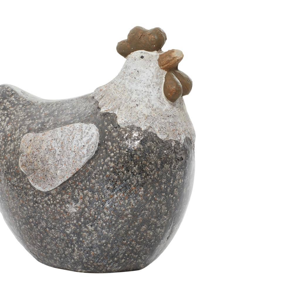 Gray and White Polystone Chicken Garden Figurine