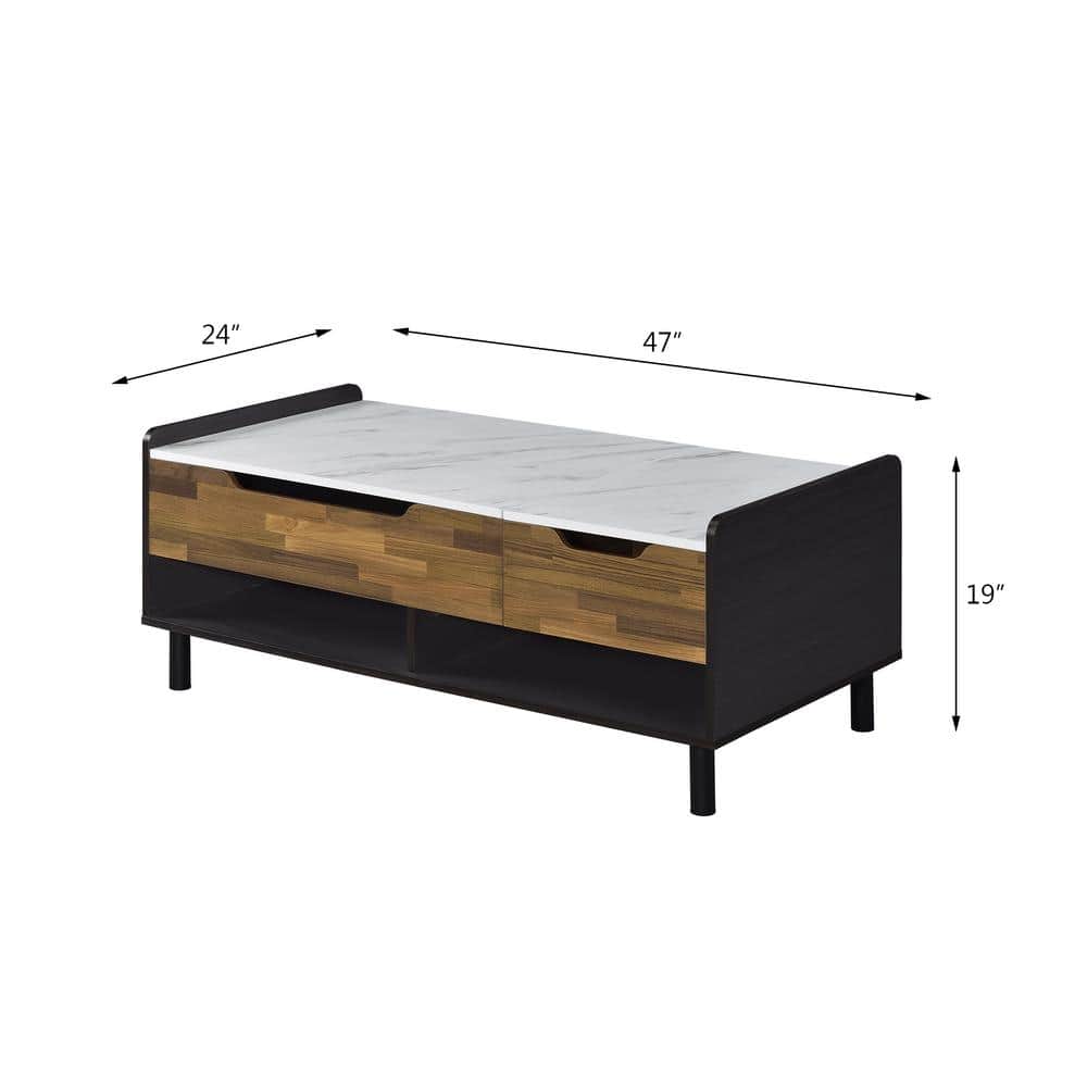 Axel Rectangular Walnut and Marble Lift-Top Coffee Table with Storage