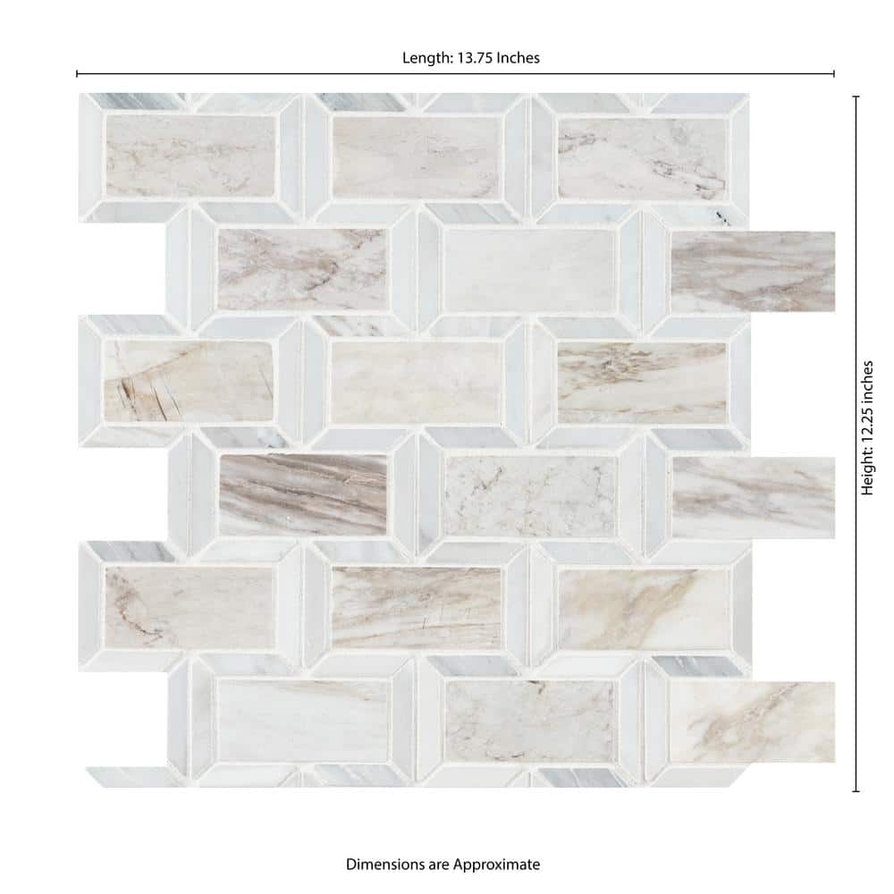 Angora Polished Marble Beveled Mosaic Tile Sheet