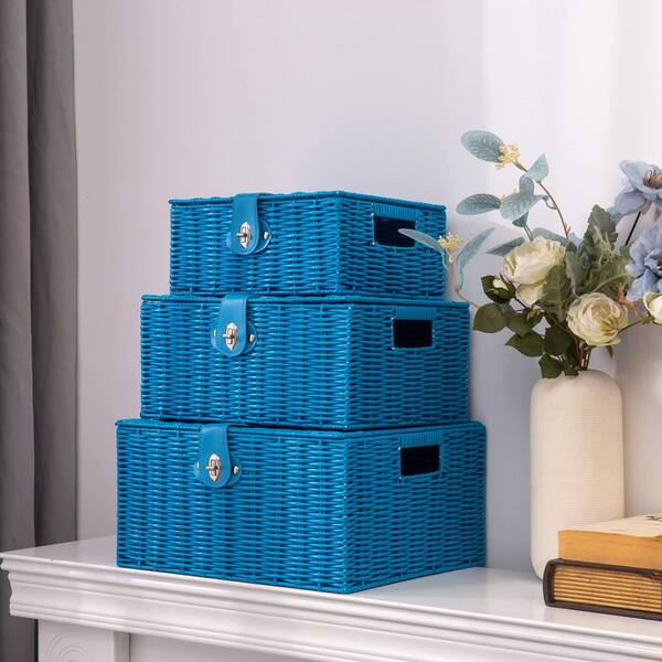 Afoxsos Blue 12 in. x 8 in. Polypropylene Decorative Basket Set of