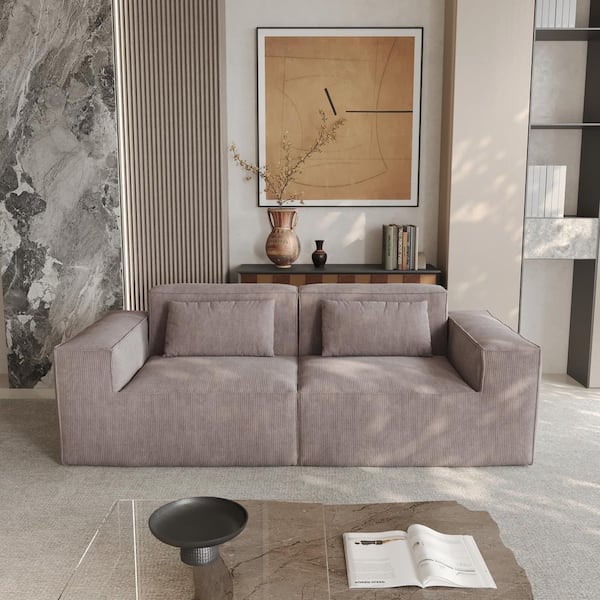 J&E Home 82.62 in. Corduroy Modular 2-Piece Corner Sectional Sofa Loveseat in Brown