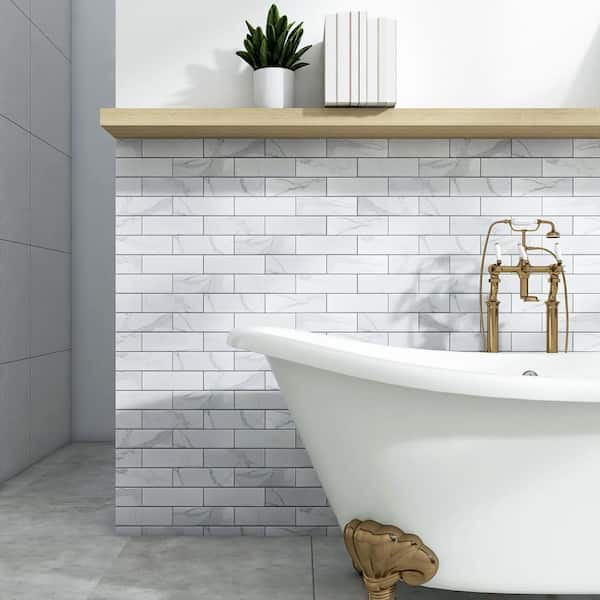 MOLOVO Porcetile White Cararra 11.7 in. x 11.46 in. Brick Joint