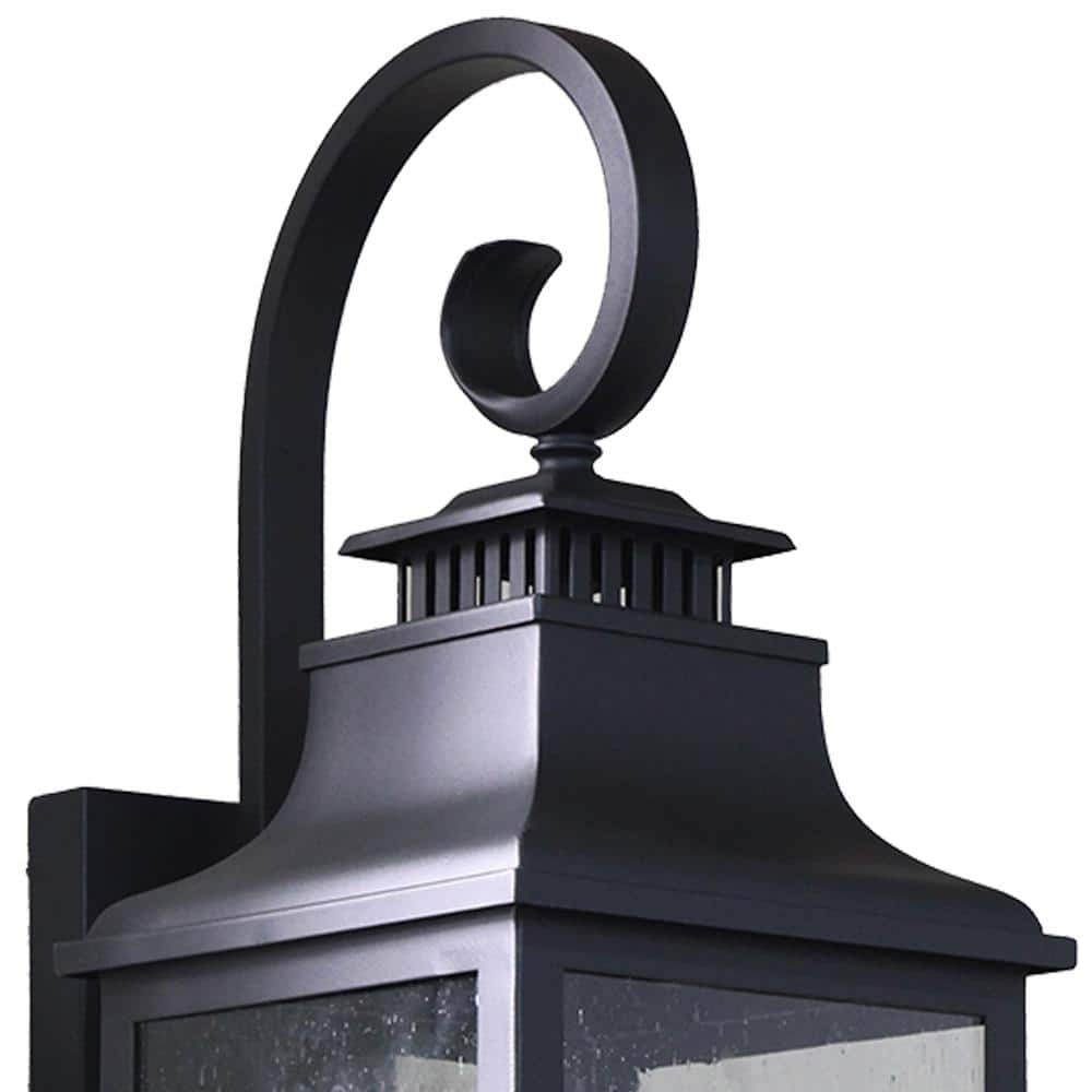 Black Metal Lantern Sconce with Seeded Glass Shade