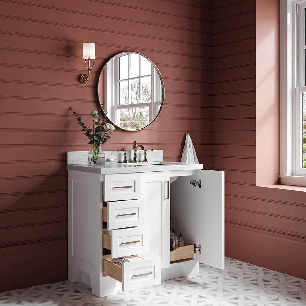 Taylor White Single Bathroom Vanity with Carrara Marble Top