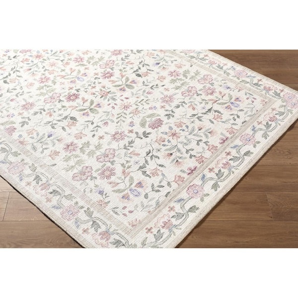Thistle Pink Modern Floral 5 ft. 3 in. x 7 ft. 3 in. Area Rug