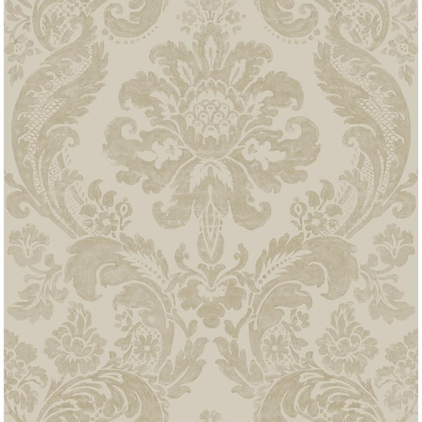 A-Street Prints Shadow Khaki Damask Khaki Wallpaper Sample