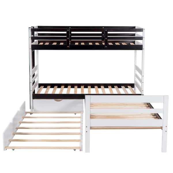 ATHMILE White Twin Size L-Shaped Bunk Bed and Platform Bed with Trundle and Drawer