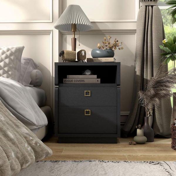 Furniture of America Karl Black 2-Drawer 20 in. Nightstand