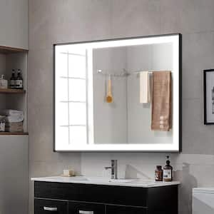 40 in. W x 32 in. H Rectangular Black Framed Anti-Fog LED Dimmable 3CCT Light Modern Wall Bathroom Vanity Mirror