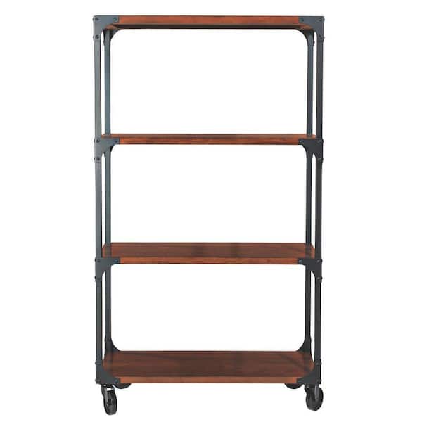 Home Decorators Collection 63 in. Black/Brown Metal 3-Shelf Etagere Bookcase with Open Back