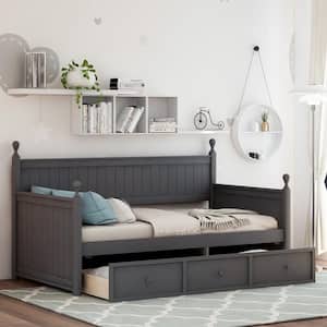 Gray Wood Twin Size Daybed with Three Drawers