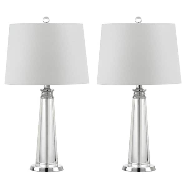 SAFAVIEH Carla 24.5 in. Clear Column Table Lamp with White Shade (Set of 2)