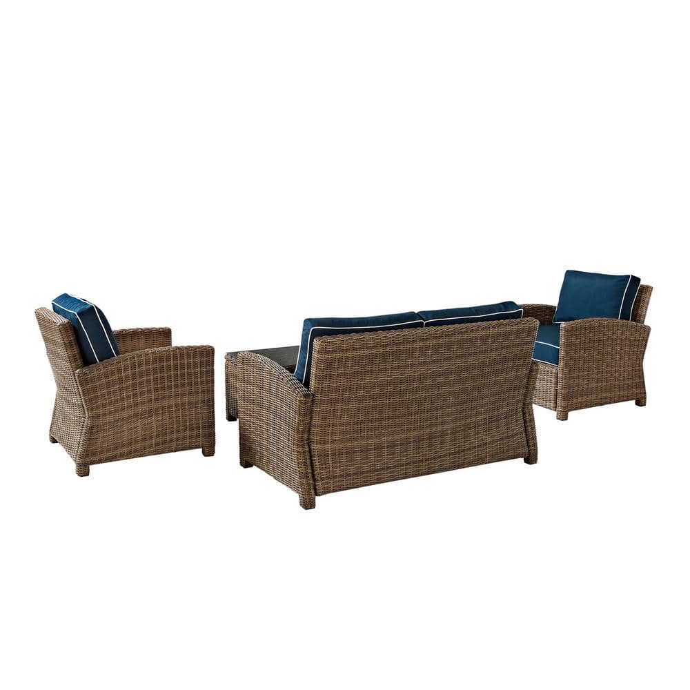 Navy and Brown 4-Piece Wicker Patio Loveseat Set