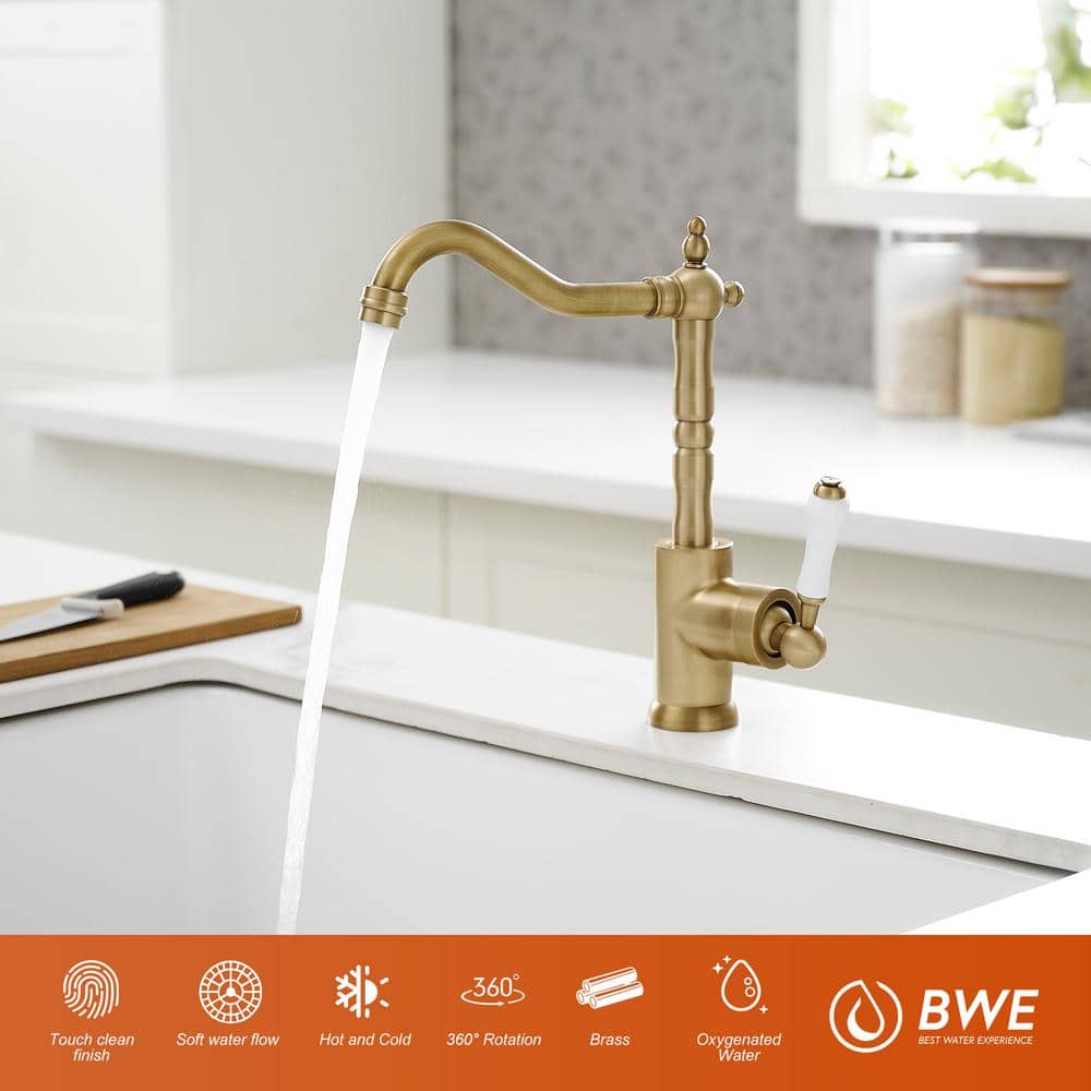 Antique Brass Single Handle Kitchen Faucet with Ceramic Disc Valve