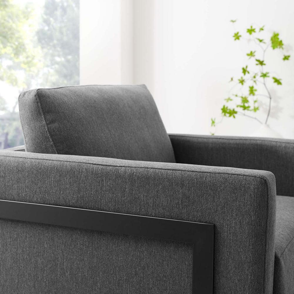Deco Glam Matte Black Metal Accent Chair with Charcoal Upholstery