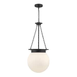 Manor 13.50 in. W x 31 in. H 3-Light Matte Black Standard Pendant Light with White Opal Glass Shade