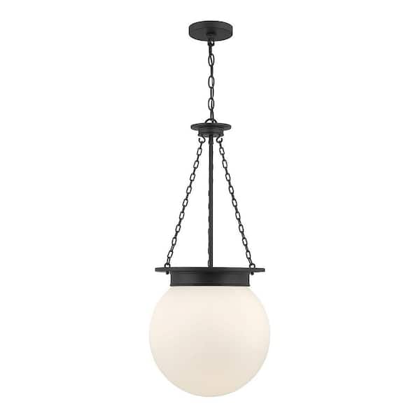 Savoy House Manor 13.50 in. W x 31 in. H 3-Light Matte Black Standard Pendant Light with White Opal Glass Shade