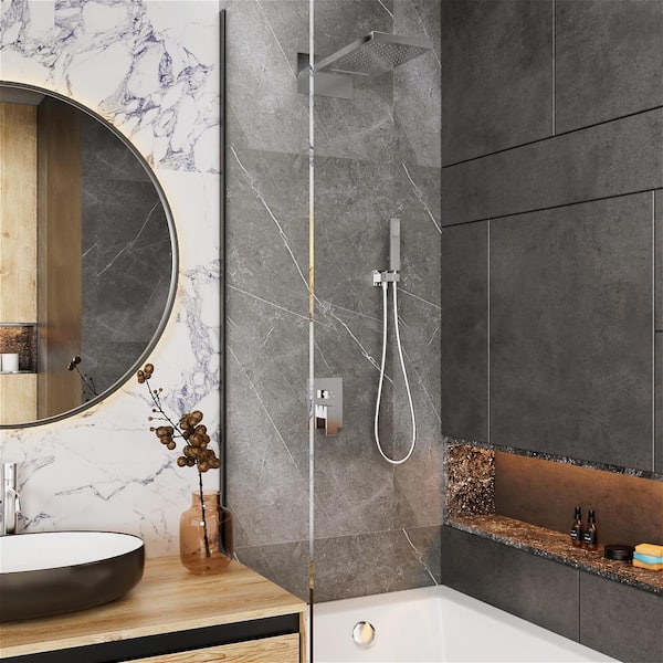 Single Handle 3-Spray Shower Faucet 2.0 GPM with Waterfall Adjustable Flow Rate Shower Head in Chrome