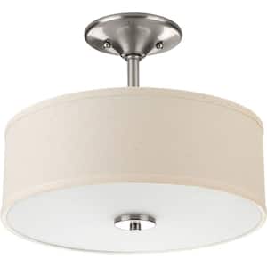 Inspire Collection 13 in. Brushed Nickel 2-Light Transitional Bedroom Ceiling Light Drum Semi-Flush Mount