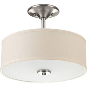 Inspire Collection 13 in. Brushed Nickel 2-Light Transitional Bedroom Ceiling Light Drum Semi-Flush Mount