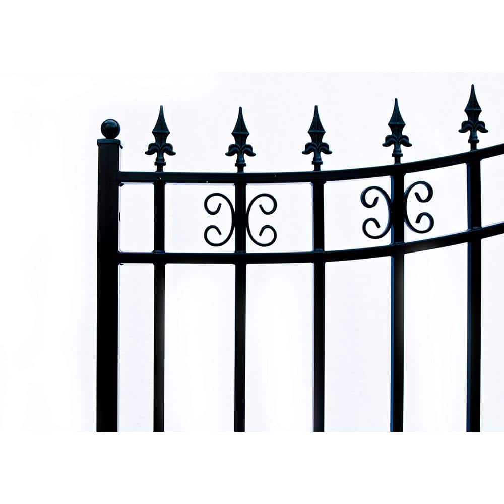 St. Louis Style Black Steel Arched Driveway Gate with Pointed Pickets