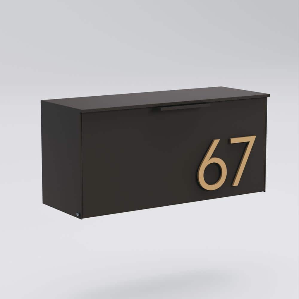 Short Stack Brown Steel Wall-Mounted Mailbox with Brass Numbers