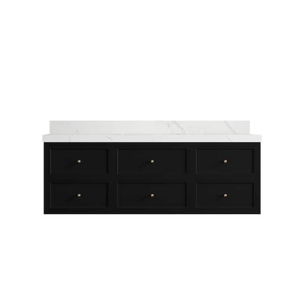 Willow Collections Roswell 60 in. Single Sink Freestanding Black Bath Vanity with Calacatta Laza Qt. Top Unassembled