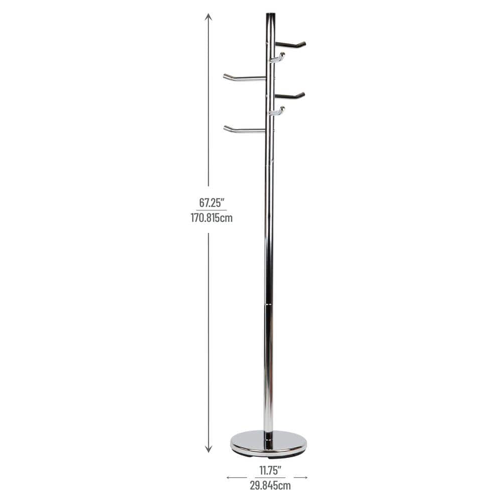Silver Heavy-Duty Metal Freestanding Coat Rack with 6 Hooks