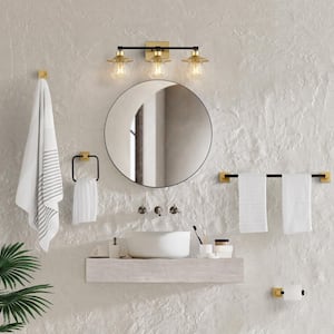 Avalon 26 in. 3-Light Cottage VanityLight with Bathroom Hardware Accessory Set Gold Painting/Oil Rubbed Bronze (5-Piece)