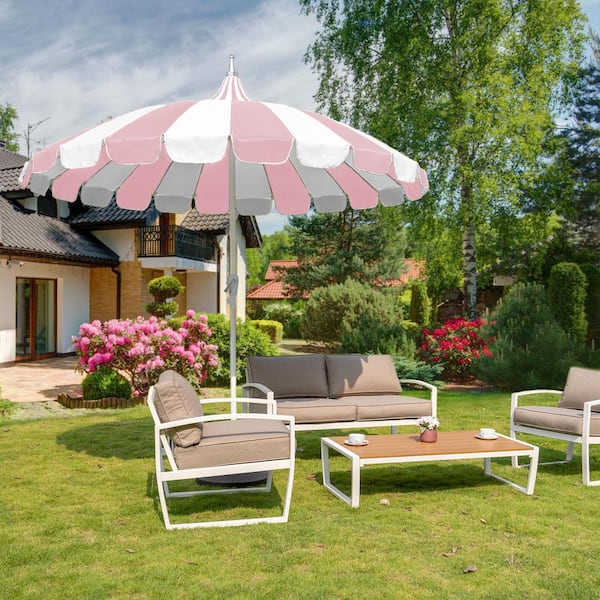 GARSING 8 ft. Pagoda Outdoor Market Umbrella in Pink Funsite