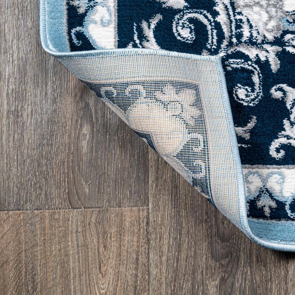 Blue and Navy Synthetic French Border 8' x 10' Area Rug