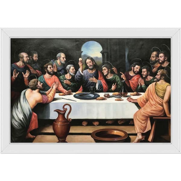 LA PASTICHE The Last Supper by Juan De Juanes Gallery White Framed Religious Oil Painting Art Print 28 in. x 40 in.